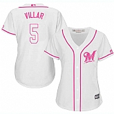 Women Milwaukee Brewers #5 Jonathan Villar White Pink New Cool Base Jersey JiaSu,baseball caps,new era cap wholesale,wholesale hats