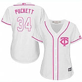 Women Minnesota Twins #34 Kirby Puckett White Pink New Cool Base Jersey JiaSu,baseball caps,new era cap wholesale,wholesale hats