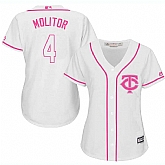 Women Minnesota Twins #4 Paul Molitor White Pink New Cool Base Jersey JiaSu,baseball caps,new era cap wholesale,wholesale hats