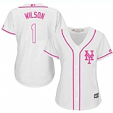 Women New York Mets #1 Mookie Wilson White Pink New Cool Base Jersey JiaSu,baseball caps,new era cap wholesale,wholesale hats