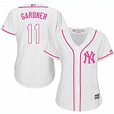 Women New York Yankees #11 Brett Gardner White Pink New Cool Base Jersey JiaSu,baseball caps,new era cap wholesale,wholesale hats