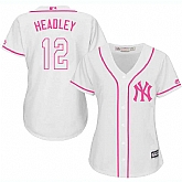 Women New York Yankees #12 Chase Headley White Pink New Cool Base Jersey JiaSu,baseball caps,new era cap wholesale,wholesale hats