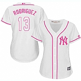 Women New York Yankees #13 Alex Rodriguez White Pink New Cool Base Jersey JiaSu,baseball caps,new era cap wholesale,wholesale hats