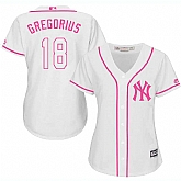 Women New York Yankees #18 Didi Gregorius White Pink New Cool Base Jersey JiaSu,baseball caps,new era cap wholesale,wholesale hats