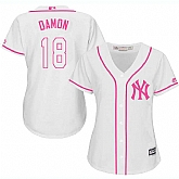 Women New York Yankees #18 Johnny Damon White Pink New Cool Base Jersey JiaSu,baseball caps,new era cap wholesale,wholesale hats