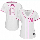 Women New York Yankees #19 Masahiro Tanaka White Pink New Cool Base Jersey JiaSu,baseball caps,new era cap wholesale,wholesale hats