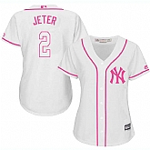 Women New York Yankees #2 Derek Jeter White Pink New Cool Base Jersey JiaSu,baseball caps,new era cap wholesale,wholesale hats