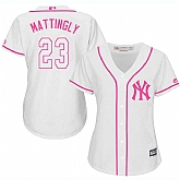 Women New York Yankees #23 Don Mattingly White Pink New Cool Base Jersey JiaSu,baseball caps,new era cap wholesale,wholesale hats