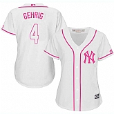 Women New York Yankees #4 Lou Gehrig White Pink New Cool Base Jersey JiaSu,baseball caps,new era cap wholesale,wholesale hats