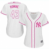 Women New York Yankees #43 Austin Romine White Pink New Cool Base Jersey JiaSu,baseball caps,new era cap wholesale,wholesale hats