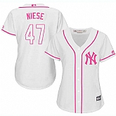 Women New York Yankees #47 Jon Niese White Pink New Cool Base Jersey JiaSu,baseball caps,new era cap wholesale,wholesale hats