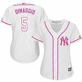 Women New York Yankees #5 Joe Dimaggio White Pink New Cool Base Jersey JiaSu,baseball caps,new era cap wholesale,wholesale hats
