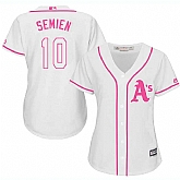 Women Oakland Athletics #10 Marcus Semien White Pink New Cool Base Jersey JiaSu,baseball caps,new era cap wholesale,wholesale hats