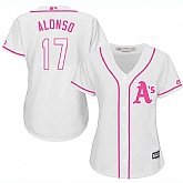 Women Oakland Athletics #17 Yonder Alonso White Pink New Cool Base Jersey JiaSu,baseball caps,new era cap wholesale,wholesale hats