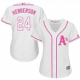 Women Oakland Athletics #24 Rickey Henderson White Pink New Cool Base Jersey JiaSu,baseball caps,new era cap wholesale,wholesale hats