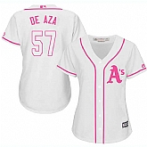 Women Oakland Athletics #57 Alejandro De Aza White Pink New Cool Base Jersey JiaSu,baseball caps,new era cap wholesale,wholesale hats