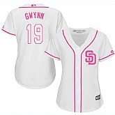 Women San Diego Padres #19 Tony Gwynn White Pink New Cool Base Jersey JiaSu,baseball caps,new era cap wholesale,wholesale hats