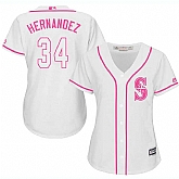 Women Seattle Mariners #34 Felix Hernandez White Pink New Cool Base Jersey JiaSu,baseball caps,new era cap wholesale,wholesale hats