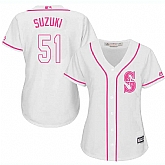 Women Seattle Mariners #51 Ichiro Suzuki White Pink New Cool Base Jersey JiaSu,baseball caps,new era cap wholesale,wholesale hats