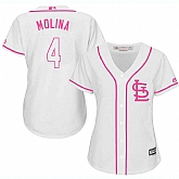 Women St. Louis Cardinals #4 Yadier Molina White Pink New Cool Base Jersey JiaSu,baseball caps,new era cap wholesale,wholesale hats