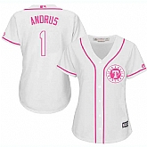 Women Texas Rangers #1 Elvis Andrus White Pink New Cool Base Jersey JiaSu,baseball caps,new era cap wholesale,wholesale hats