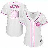 Women Texas Rangers #30 Nomar Mazara White Pink New Cool Base Jersey JiaSu,baseball caps,new era cap wholesale,wholesale hats