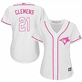 Women Toronto Blue Jays #21 Roger Clemens White Pink New Cool Base Jersey JiaSu,baseball caps,new era cap wholesale,wholesale hats