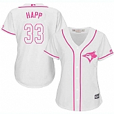 Women Toronto Blue Jays #33 J.A. Happ White Pink New Cool Base Jersey JiaSu,baseball caps,new era cap wholesale,wholesale hats