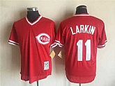 Cincinnati Reds #11 Barry Larkin Red Mitchell And Ness Throwback Pullover Stitched Jersey