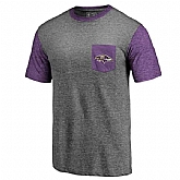 Men's Baltimore Ravens Pro Line by Fanatics Branded Heathered Gray Purple Refresh Pocket T-Shirt FengYun,baseball caps,new era cap wholesale,wholesale hats