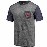 Men's Chicago Bears Pro Line by Fanatics Branded Heathered Gray Navy Refresh Pocket T-Shirt FengYun,baseball caps,new era cap wholesale,wholesale hats