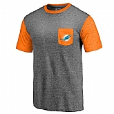 Men's Miami Dolphins Pro Line by Fanatics Branded Heathered Gray Orange Refresh Pocket T-Shirt FengYun,baseball caps,new era cap wholesale,wholesale hats