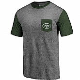 Men's New York Jets Pro Line by Fanatics Branded Heathered Gray Green Refresh Pocket T-Shirt FengYun,baseball caps,new era cap wholesale,wholesale hats