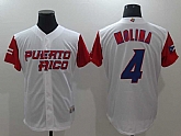 Men's Puerto Rico Baseball #4 Molina White 2017 World Baseball Classic Stitched Jersey