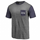 Men's Seattle Seahawks Pro Line by Fanatics Branded Heathered Gray College Navy Refresh Pocket T-Shirt FengYun,baseball caps,new era cap wholesale,wholesale hats