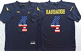Michigan Wolverines #4 Jim Harbaugh Navy USA Flag College Stitched Jersey,baseball caps,new era cap wholesale,wholesale hats