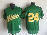 Oakland Athletics #24 Rickey Henderson Green With Yellow Mitchell And Ness Throwback Pullover Stitched Jersey,baseball caps,new era cap wholesale,wholesale hats