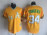 Oakland Athletics #34 Rollie Fingers Yellow Mitchell And Ness Throwback Pullover Stitched Jersey,baseball caps,new era cap wholesale,wholesale hats