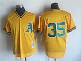 Oakland Athletics #35 Rickey Henderson Yellow Mitchell And Ness Throwback Pullover Stitched Jersey,baseball caps,new era cap wholesale,wholesale hats
