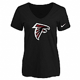 Women's Atlanta Falcons Black Logo V neck T-Shirt FengYun,baseball caps,new era cap wholesale,wholesale hats