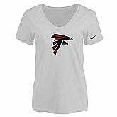 Women's Atlanta Falcons White Logo V neck T-Shirt FengYun,baseball caps,new era cap wholesale,wholesale hats