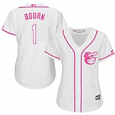 Women's Baltimore Orioles #1 Michael Bourn White Pink New Cool Base Jersey,baseball caps,new era cap wholesale,wholesale hats