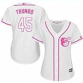 Women's Baltimore Orioles #45 Mark Trumbo White Pink New Cool Base Jersey,baseball caps,new era cap wholesale,wholesale hats