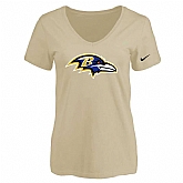 Women's Baltimore Ravens Beige Logo V neck T-Shirt FengYun,baseball caps,new era cap wholesale,wholesale hats