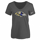 Women's Baltimore Ravens D.Gray Logo V neck T-Shirt FengYun,baseball caps,new era cap wholesale,wholesale hats