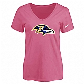 Women's Baltimore Ravens Pink Logo V neck T-Shirt FengYun,baseball caps,new era cap wholesale,wholesale hats