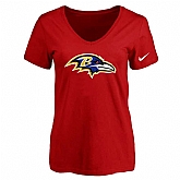 Women's Baltimore Ravens Red Logo V neck T-Shirt FengYun,baseball caps,new era cap wholesale,wholesale hats
