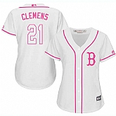 Women's Boston Red Sox #21 Roger Clemens White Pink New Cool Base Jersey,baseball caps,new era cap wholesale,wholesale hats
