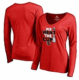 Women's Calgary Flames Fanatics Branded 2017 NHL Stanley Cup Playoff Participant Blue Line V Neck Long Sleeve T Shirt Red FengYun