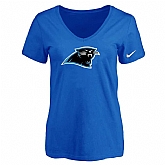 Women's Carolina Panthers Blue Logo V neck T-Shirt FengYun,baseball caps,new era cap wholesale,wholesale hats